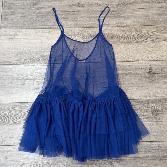 Free People Intimately Push Send Mini Slip Tutu Tulle Dress Royal Blue Coquette - Picture 3 of 12